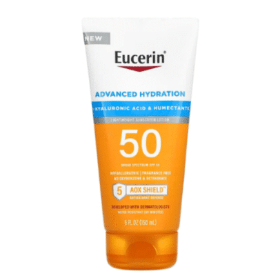 يوسيرين لوشن واقى من الشمس بعامل حماية 50+ خالى من العطور 150 مل | Eucerin advanced hydration spf 50 sunscreen lotion with humectants 150 ml