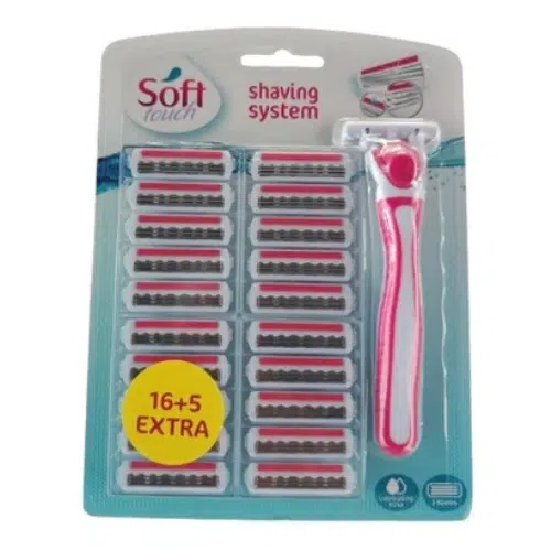 سوفـت تاتش ماكينة حلاقة نسائية مع 21 شفرة احتياطية | SOFT TOUCH Women's razor with 21 refills